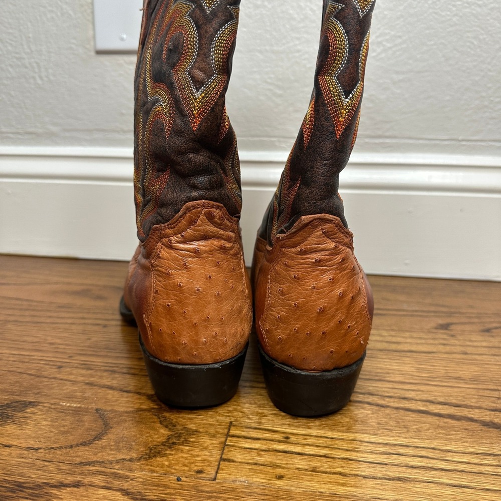 El General 1901 Men 8 Women 10 Full Quill Ostrich Cowboy Boots Cognac Western - Picture 5 of 10